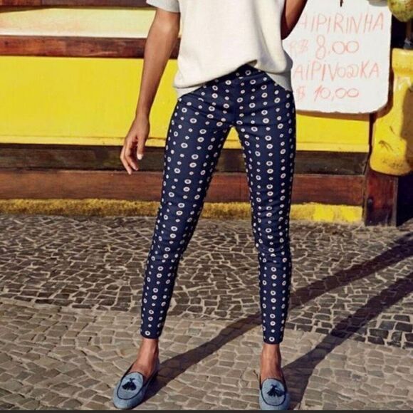 J. Crew Navy Foulard Minnie Cigarette Pants 0 - Picture 1 of 8